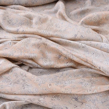 

114CM Wide 14MM Floral Print Thin Silk Fabric for Summer Dress Shirt Cheongsam Pants Pajamas H418