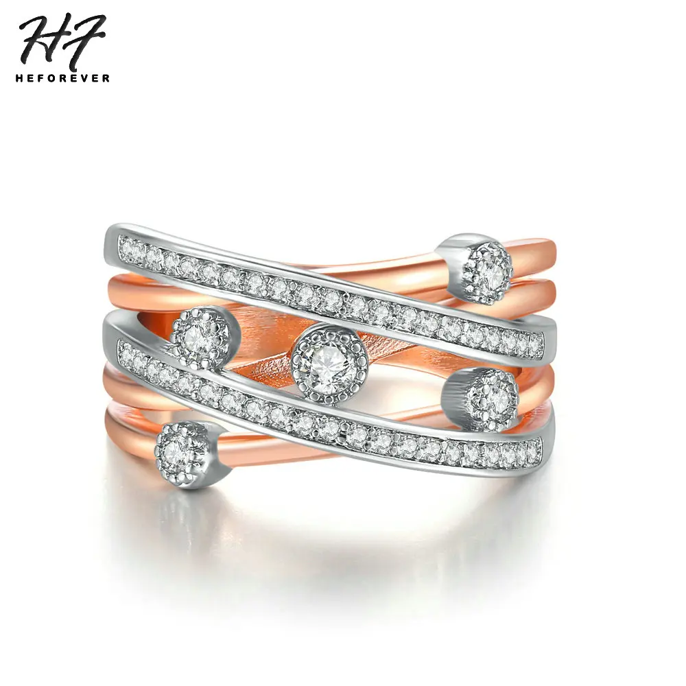 

Luxurious Hollowed Out Wedding Ring For Women Five Cubic Zirconia Rose White Gold Color Engagement Gift Fashion Jewelry YG061