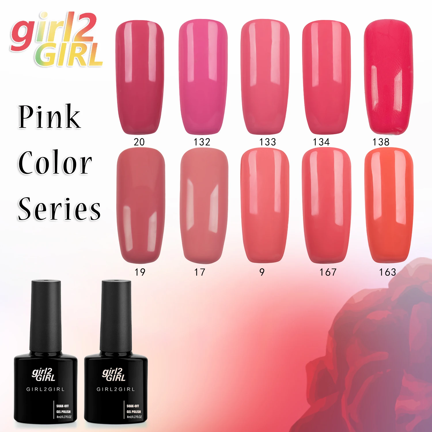 

girl2GIRL UV Nail Polish Gel varnish 280 Beauty Colors High Quality Long-lasting 8 ML Soak-off Pink Set
