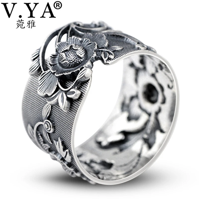 V Ya 女性のためのレトロな牡丹の花のリング 調節可能なシルバーリング ヴィンテージジュエリー 卸売 990 Rings Aliexpress