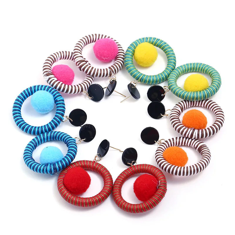 2018 New Earrings Round Fluff Fashion For Women Fresh Elements Red Blue Drop Trendy Jewelry | Украшения и аксессуары