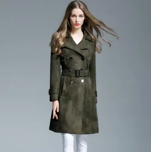 Army green S-4XL Горячая Европейская новая женская одежда олень бархат мода тонкий длинный платеж Тренч пальто плюс размер бар Сценические костюмы - Цвет: Army green