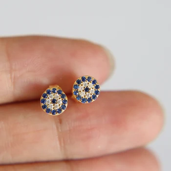 

genuine 925 sterling silver MINI small round dots blue clear cz minimal delicat dainty jewelry earring for girl multiple pierce