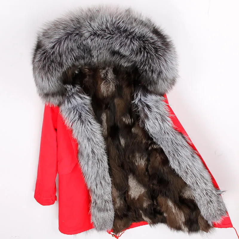 Парка зимняя куртка Для женщин пальто толстый теплый натуральный Настоящее Silver Fox меховой воротник капюшон парки расцепная верхняя одежда Повседневное - Цвет: Color 11