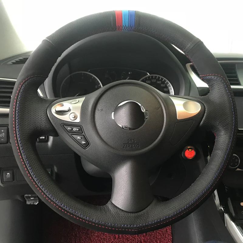 

Top Layer Leather+Nubuck Leather Handmade Sewing Steering Wheel Covers Protect For Toyota Vios YARiS