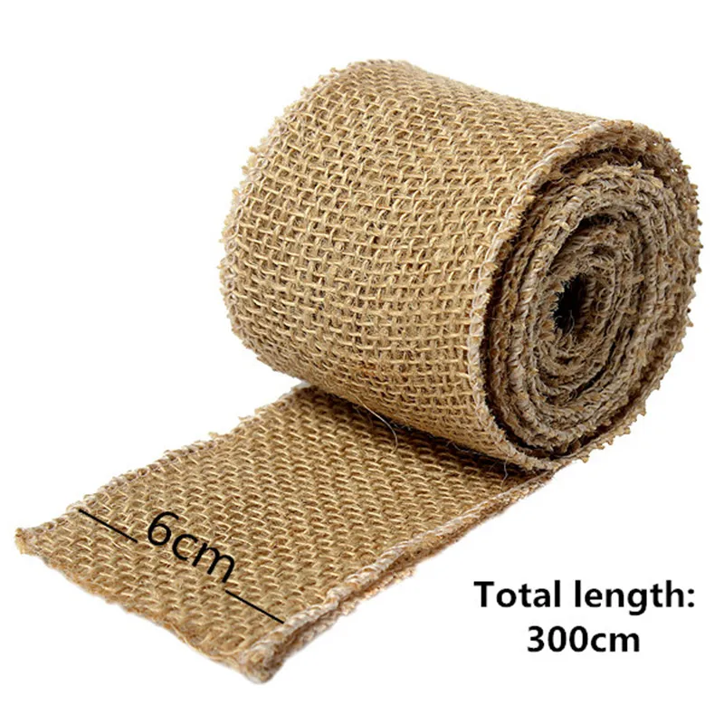 

KiWarm Hot 300x6cm Natural Vintage Linen Fabric Jute Hessian Burlap Ribbon Weddings Belt Strap Floristry Decor DIY Material