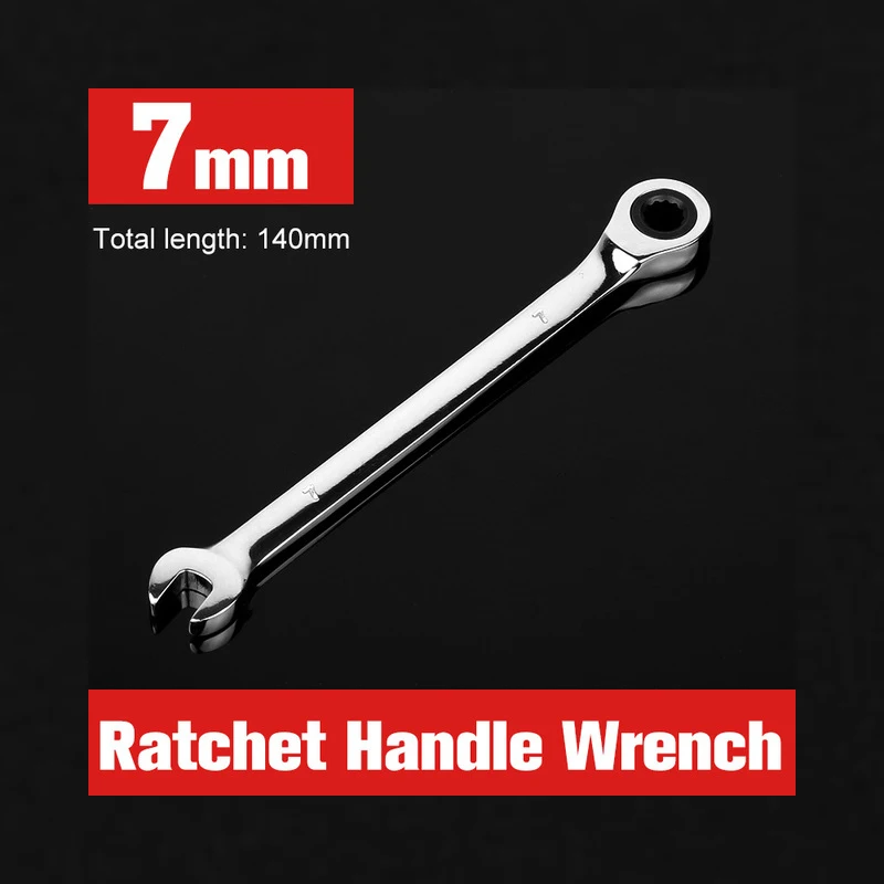 

1pcs Ratchet Combination Spanner 7mm Ring spanners Machine Car Repair Dual-use Tools Key Ratchet Wrench Flexible Hand Tool
