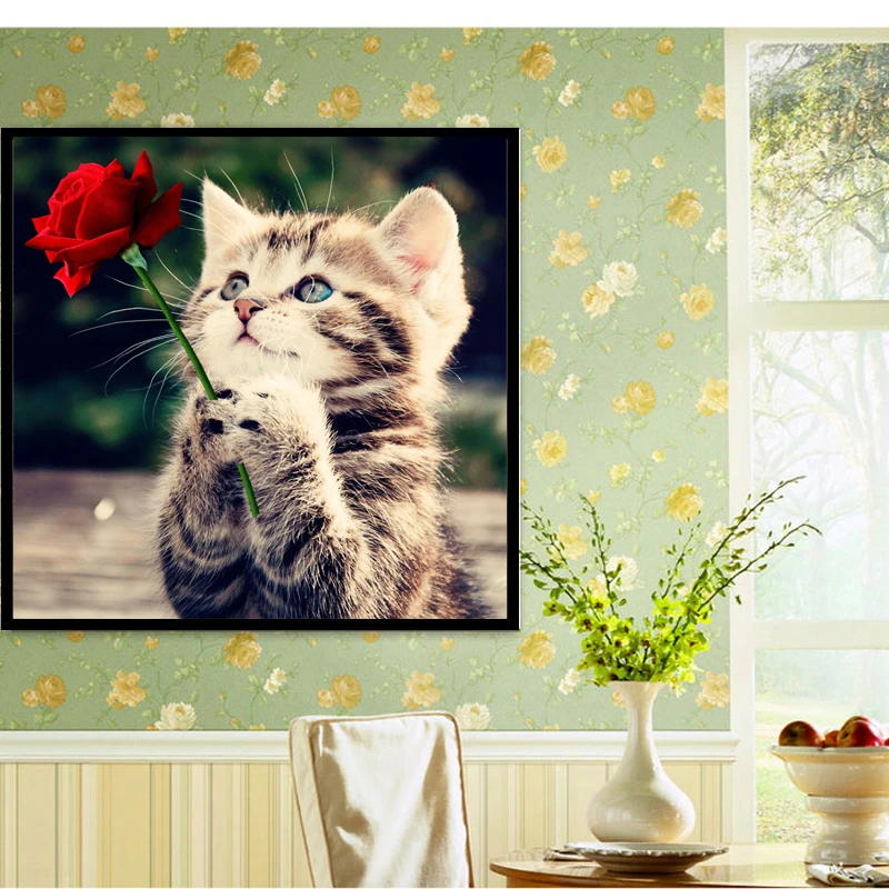 5d-diy-Diamond-Painting-Cross-Stitch-Flower-Cat-round-Diamond-embroidery-Rose-Cat-animal-Diamond-Mosaic