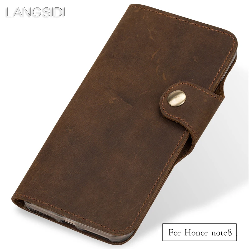 

LANGSIDI Genuine Leather phone case leather retro flip phone case For Huawei Honor note8 handmade mobile phone case