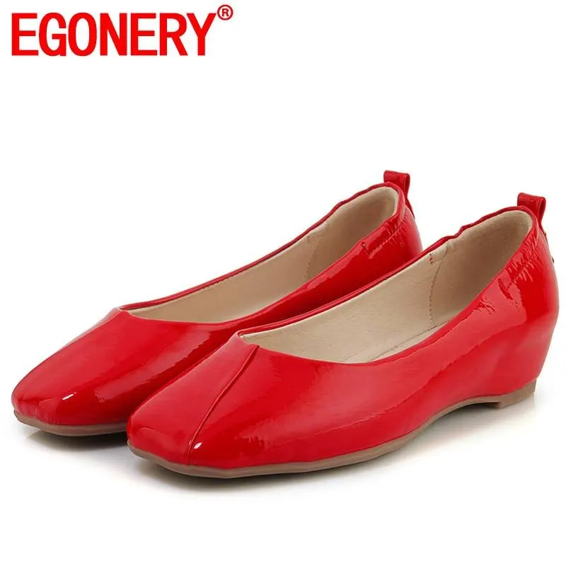 

EGONERY Office work flats boat shoes patent leather loafers pigskin insole vintage hepburn style Increase within woman shoes