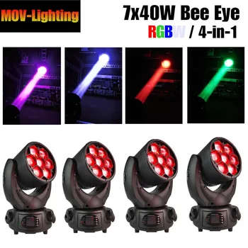 

4pcs/LOT Roadcase 7x40w zoom bee eye dmx lyre wash rgbw disco light stage