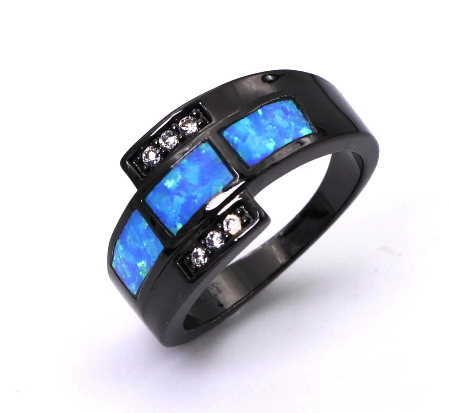 

JLR-822 Unique Design Noble Black Gun Plated Loyal Blue Opal Rings Fine Jewelry For Women Evening Party Jewelry Charm Rings