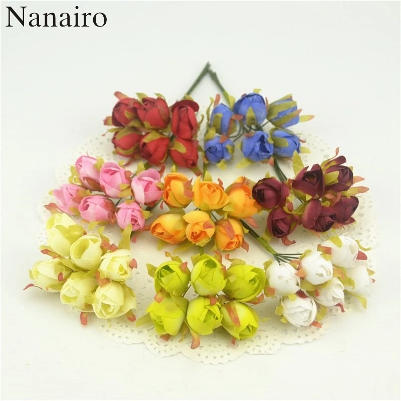 

300pcs Tea bud Silk Rose Artificial Flower Bouquet For Wedding Home Decoration Mariage Accessories Garland Craft Fake Flowers