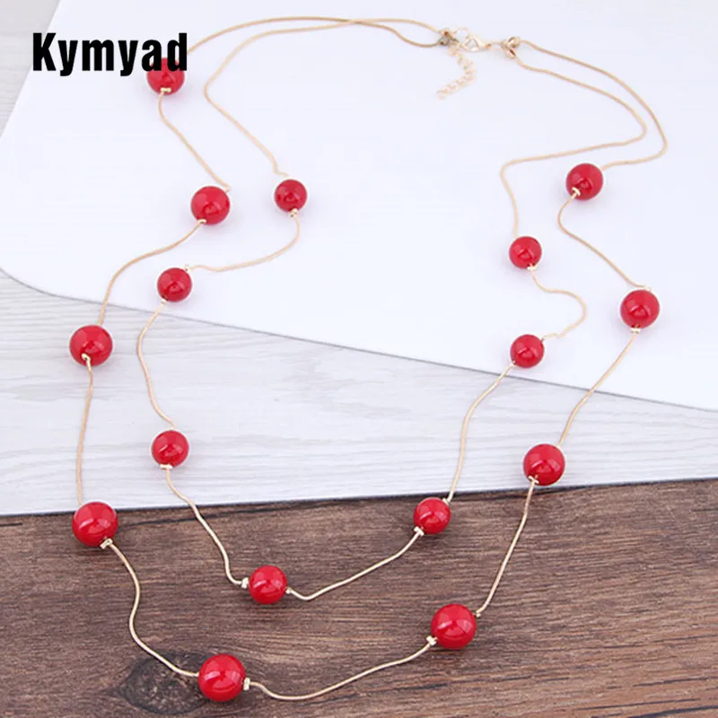 

Kymyad Trendy Long Necklace Women Imitation Pearl Necklaces & Pendants Multi layer Maxi Statement Necklaces Vintage Accessories