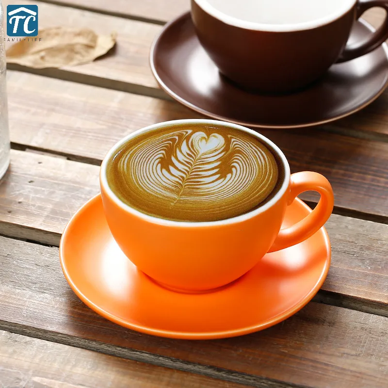 

Matte Milk Jugs Latte Flower Glaze Cup European Coffee Cups Wide Mouth Black Single Product Mochakabu Home Kitchen Coffeeware