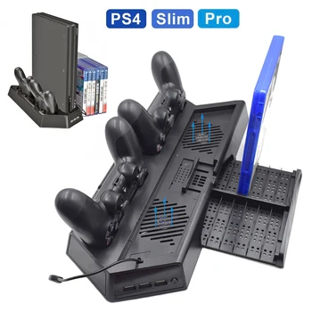 

3 in 1 PS4 Pro Slim Vertical Stand Cooling Fan Cooler with Controller Charging Station Dock& 3 Extra HUB Port for Playstation 4