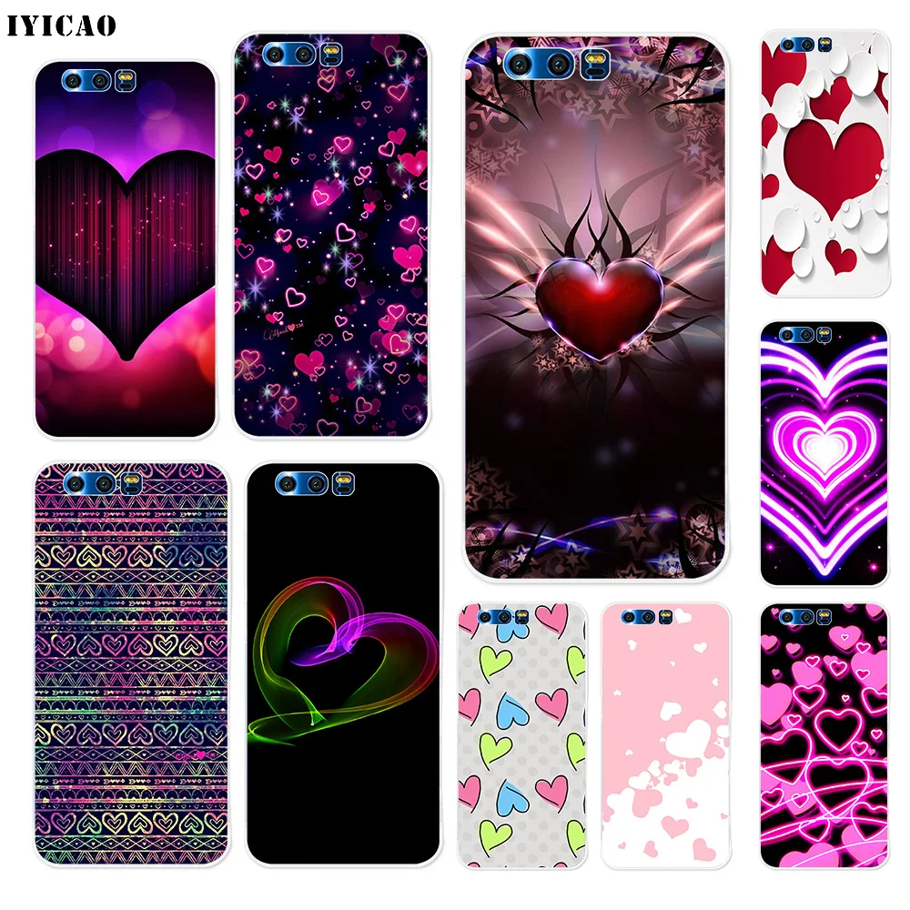 Мягкий силиконовый чехол IYICAO neon love hearts для Huawei Y9 Y7 Y6 Prime 2018 Honor 8C 8X 8 9 10 Lite 7X 7C 6A 7A