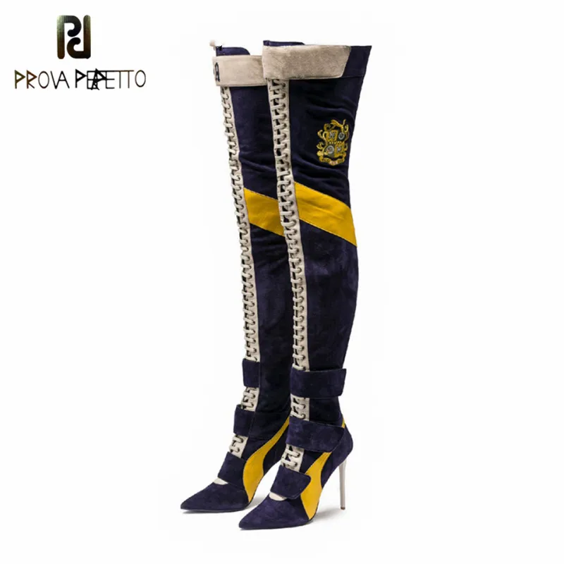 

Prova perfetto Fashion Runway Over The Knee Boots Punk Style Velvet Motorcycle Boots Cross Tied Thigh High Boots Women