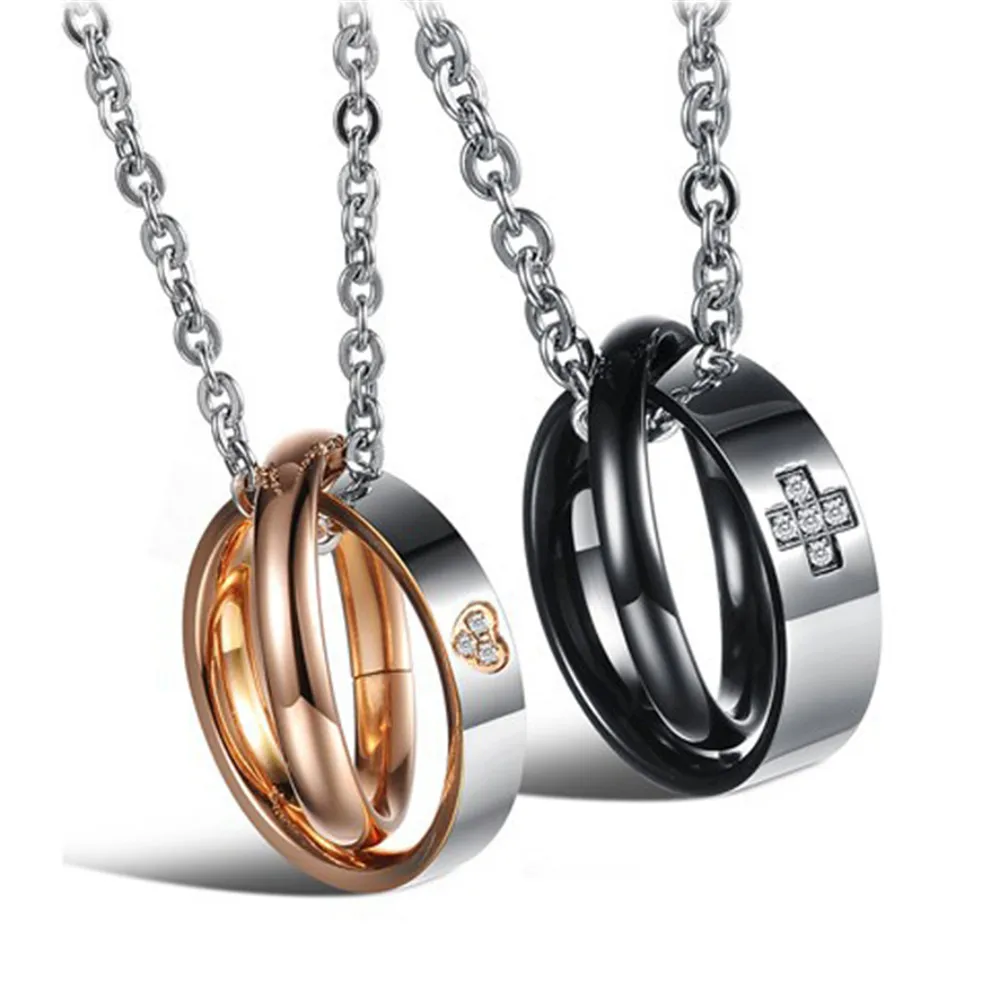 Mimeng Titanium Jewelry Titanium Couple Necklaces Cross & Heart Pendant