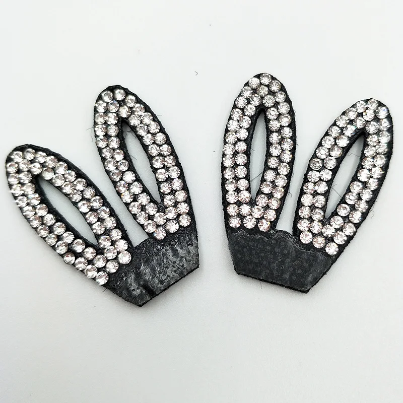 20 шт 2,6x3,3 см, кролик на голову мягкие аппликации с блестящими бриллиантами для украшения головных уборов аксессуары для волос ручной работы - Цвет: black