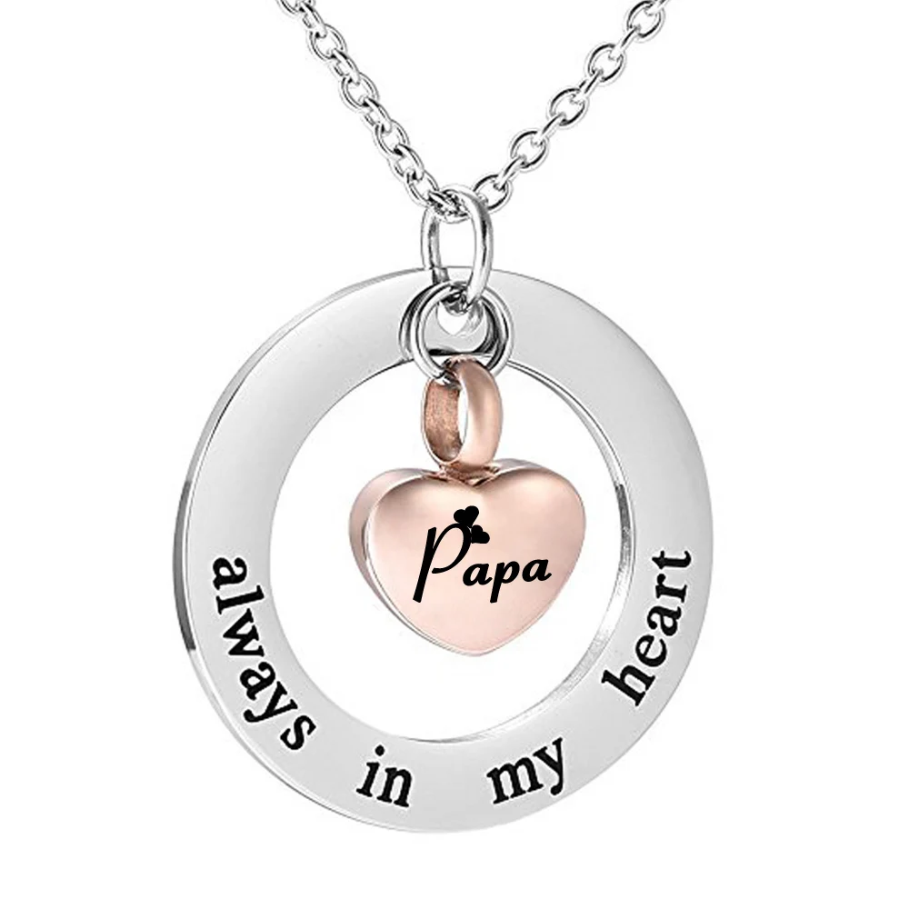 Кремационная Ювелирная урна ожерелье для праха всегда в моем сердце мемори сердце кулон красивый Keepsake-розовое золото - Окраска металла: papa