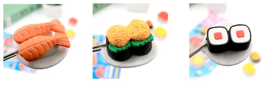 8set creative cute sushi food card eraser student stationery creative cute sushi food card eraser student stationery erasers rubber eraser suit children gift in eraser from office school supplies on aliexpress com