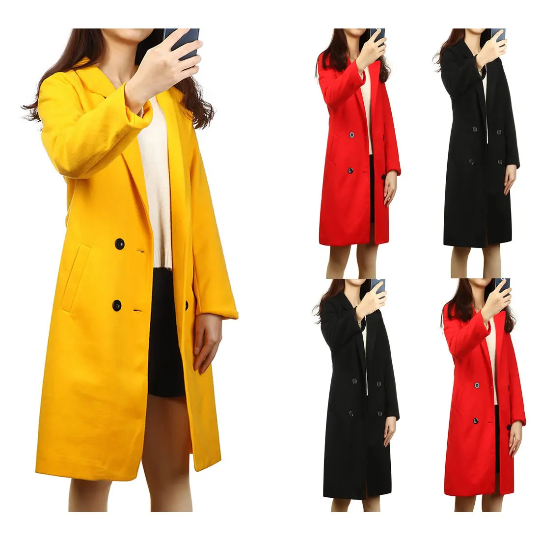 

2019 Autumn Spring Elegant Overcoat Loose Plus Size 3xl Casual Long Sleeve Turn-Down Collar Outwear Jackets Wool Blend Coat