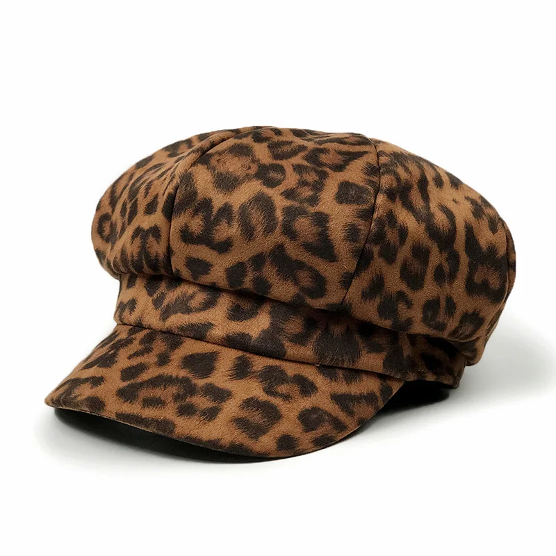 [Lakysilk] Female Leopard Hat Winter Women Print Caps Ladies Casual Beret Hats Woman Girls Fashion Cotton Baseball Caps