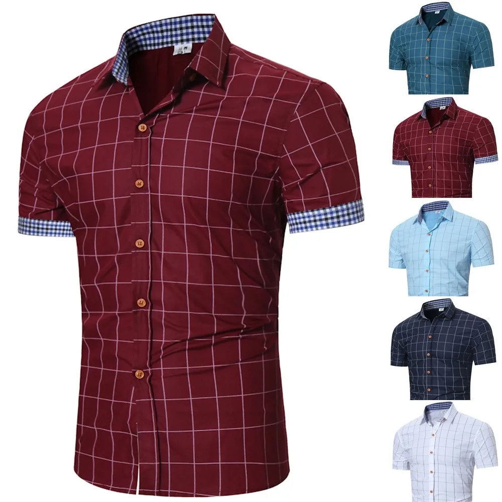 Shirt Men Summer 2019 Casual Shirt Men Short Sleeve Polyester Men's Pliad Top Fit Slim Blouse Business Short-sleeved Shirt W717