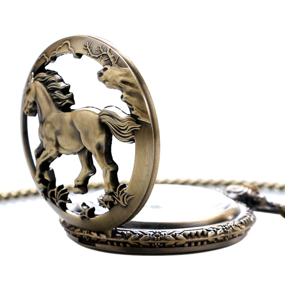 Unisex Gift Vintage Horse Half Hunter Pocket Watch Men Skeleton Steampunk Quartz Clock Retro Mini Pocket Watch in Gift Bag  (16)