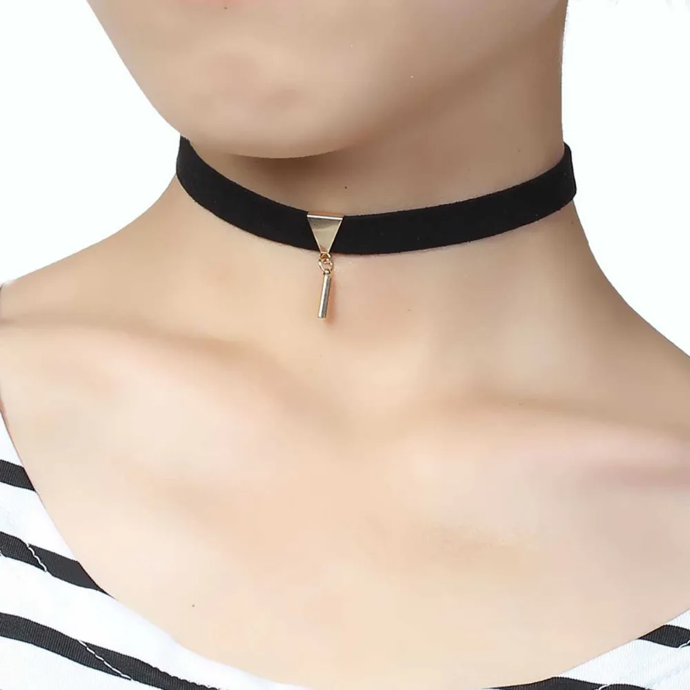 DoreenBeads New Fashion Velvet Suede Choker Necklace Gold Plated Black Rectangle Pendant Vintage Woman Gift Hot 34cm(13 3/8)