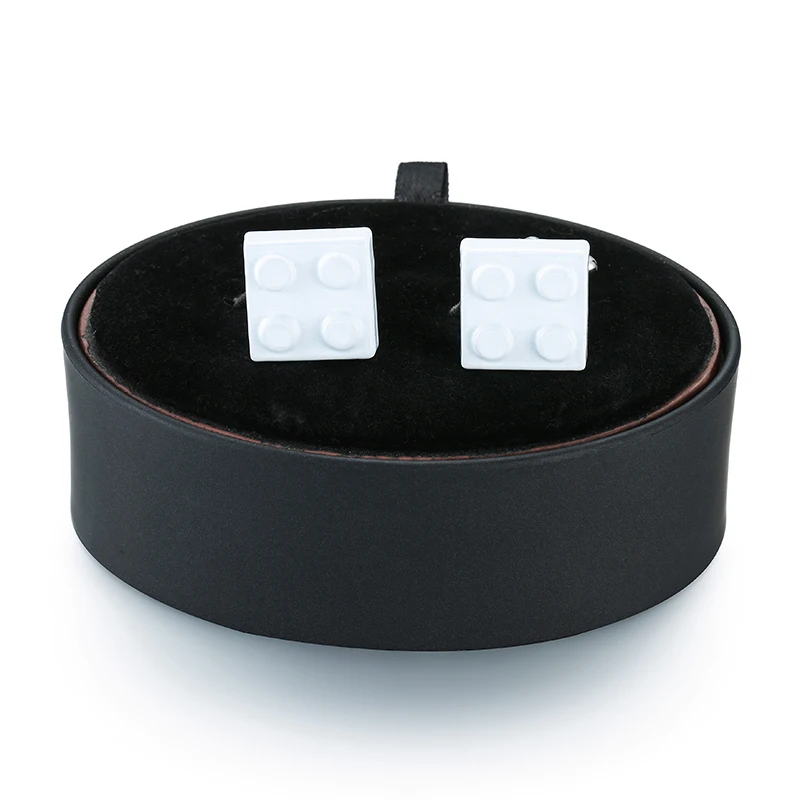 

New high-end men's French shirt Cufflinks box set square white black leather oval blocks Cufflinks box