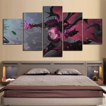 

5 Piece Game Poster Artwork Paintings League of Legends Morgana The Fallen Angel Pictures Canvas Paintings Room Decor Wall Art