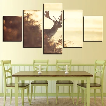 

Home Decoration Paintings On Canvas Posters Fashion Popular 5 Panel Animal Deer Framework Pictures Vintage Prints On The Wall