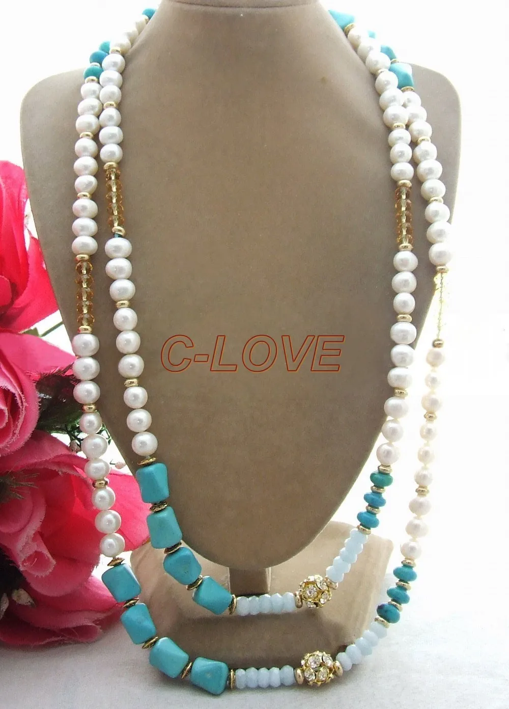 

50'' Black Pearl&Crystal Necklace free shippment