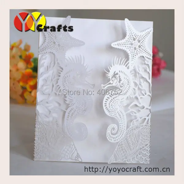 Laser Cut Wedding Invitations Seahorse Design Suitable For Summer Laser Cut Wedding Invitations Seahorse Design Suitable For Summer Beach Style Invitation Card
