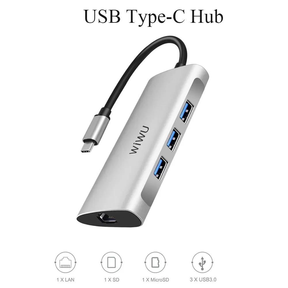 WiWU usb-хаб type C концентратор для MacBook Pro с несколькими портами USB 3,0 концентратор RJ45 адаптер для samsung huawei P20/30 USB разветвитель USB 3,0 концентратор