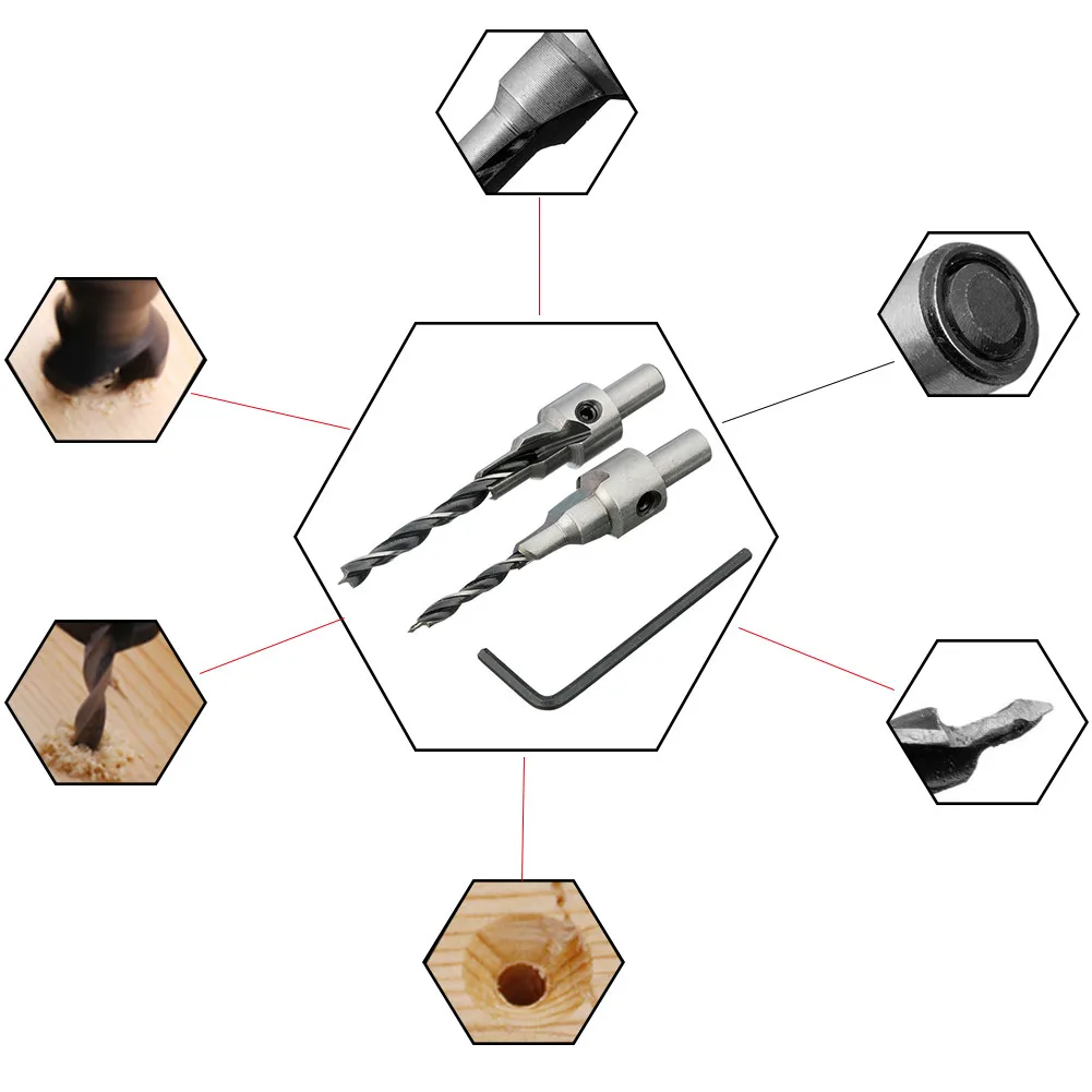 2 шт. набор сверл Зенковка сверло 3 шага пилот винт с расширителем дерево окно петля Отверстие пила фаска