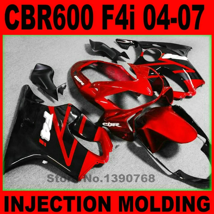 Литые под давлением Пластиковые обтекатели для HONDA CBR 600 F4i 04 05 06 07 Черный Красный CBR600 2004-2007 обтекатель обвес BG1