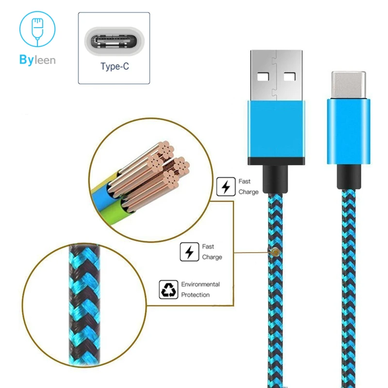 Byleen оригинальный USB C быстрое зарядное устройство Тип 3 0 нейлоновая плетеная