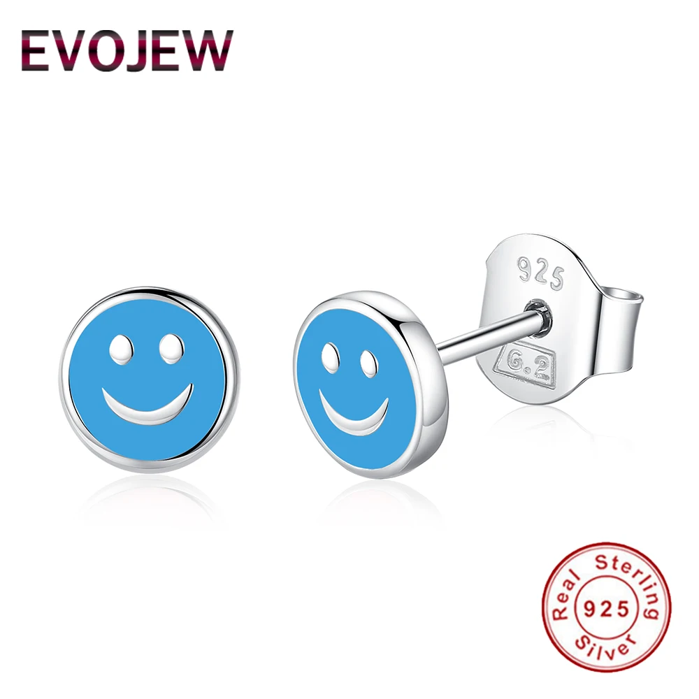 

EVOJEW Fashion 925 Sterling Silver Stud Earrings Yellow Enamel Smile Face Small Earrings for Children Kids Birthday Jewelry Gift