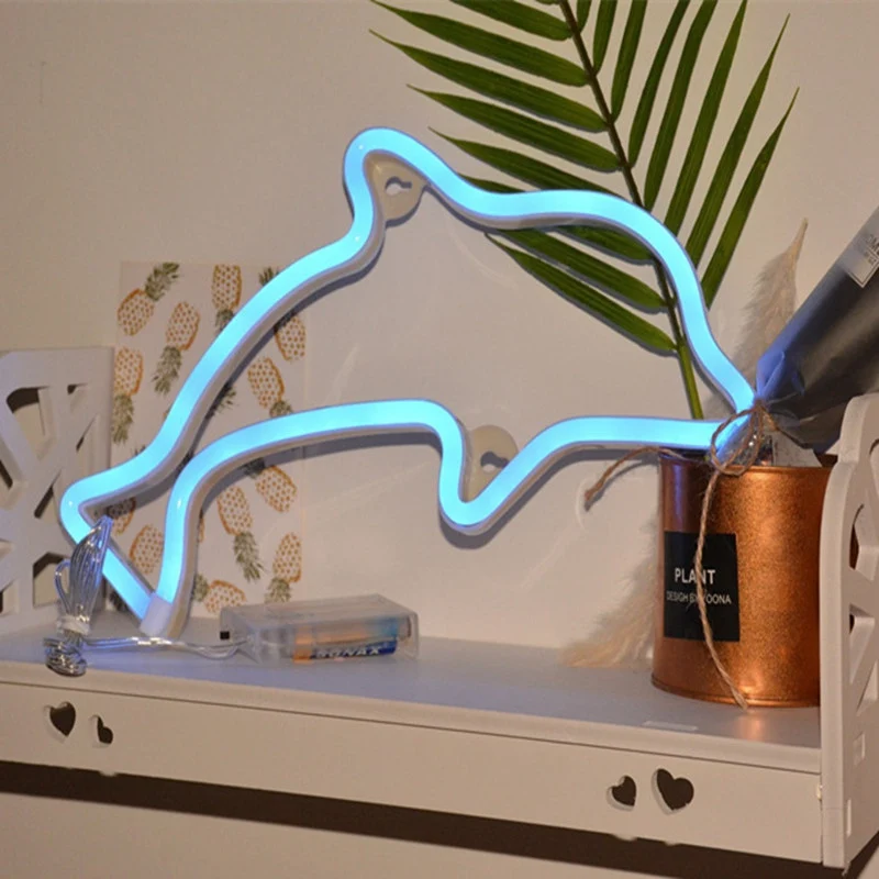 Creative Dolphin Shape LED Night Light Wall Hanging Small Neon Lamp for Bedroom Study Kids Birthday Christmas Gift Home Decor (4)