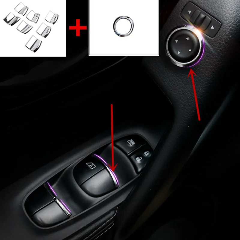 Chrome Car Window Lift Switch Button Cover Auto Accessories for Nissan Qashqai j11 X-trail T32 Almera Almera Sylphy Teana Tiida