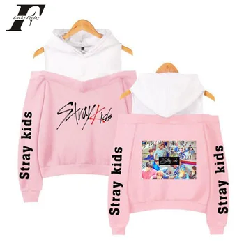 

2019 Harajuku Korean Stray kids KPOP Kids Album Off Shoulder Women Hoodies Sweatshirts cotton Long Sleeve Sexy clothes