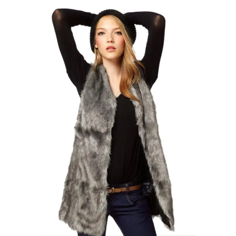 Mooistar 5020 Women Faux Fur Vest Jacket Sleeveless Winter Body Warm Coat Long Waistcoat Gilet