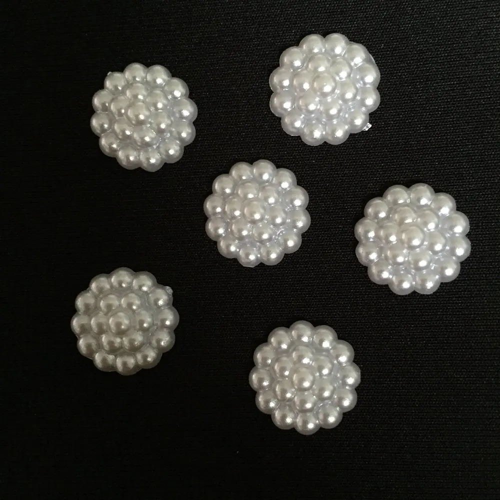 

40pcs 14mm white plastic Pearl flower round shape Scrapbook Craft Flatback DIY wedding decoration Clothing accessories B161
