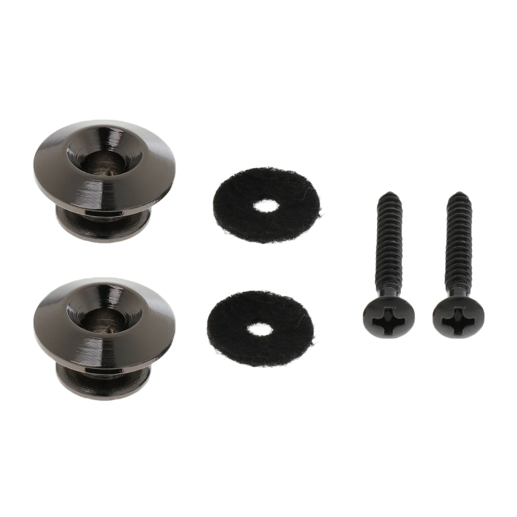 Toyful 2 Pieces Black Strap Button with Mounting Screw for Electric Guitar Bass Ukulele Mandolin Bass Guitar Strap Buckle 