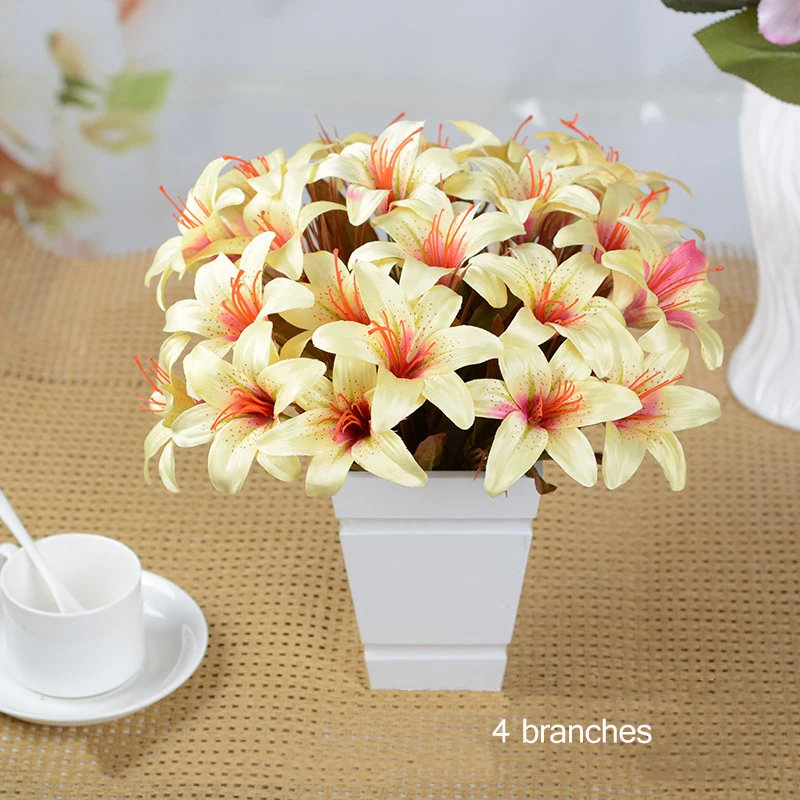 artificial lily flowers autumn color silk lilies 6 fork 6heads home balcony decoration fake flowers (4)