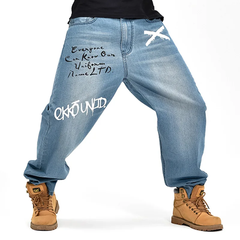 CHOLYL мешковатые джинсы, мужские джинсовые штаны, свободные уличные джинсы, хип-хоп повседневные штаны с принтом для скейтборда для мужчин размера плюс, синие брюки