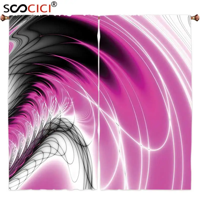 

Window Curtains Treatments 2 Panels,Fractal Digital Dynamic Energy Flows Inspired Artisan Fantasy Shapes Computer Print Magenta